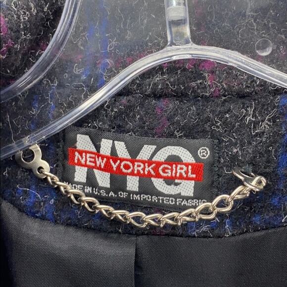 Vintage New York Girl boxy 80s jacket windowpane marled long line wool blend - Picture 4 of 7